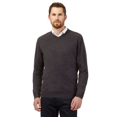 The Collection Big and tall dark grey plain v neck jumper